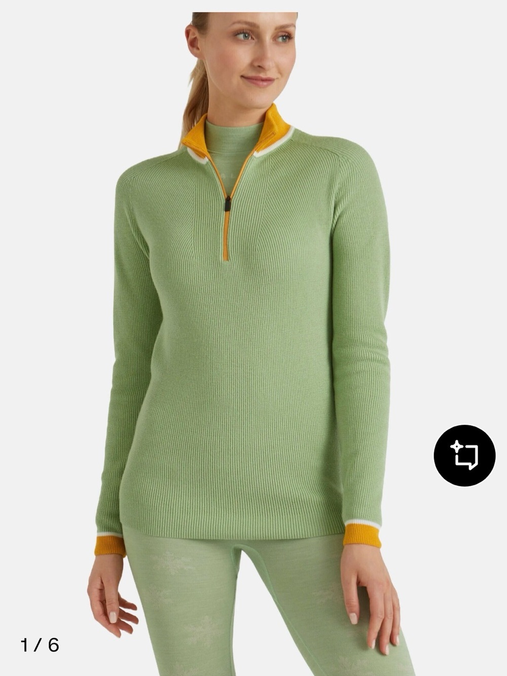 Falke Light Green Half-Zip Sweater with Yellow Trim